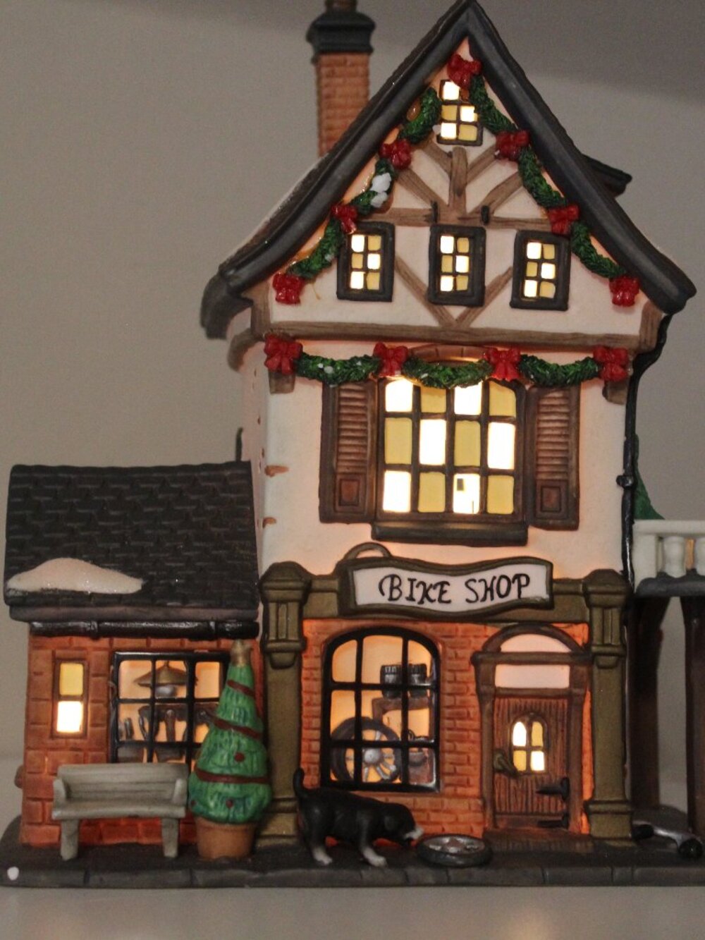 Vintage Heartland Valley Village Christmas Porcelain House Bike Bicycle Shop
